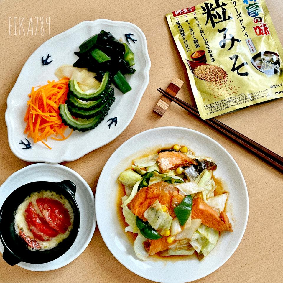 粒みそでサッと　鮭とキャベツの甘味噌炒め